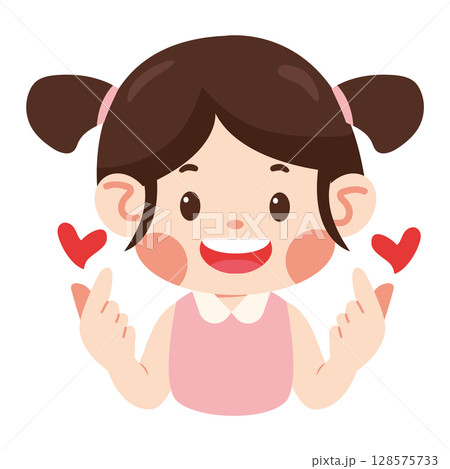Illustration of Girl Doing Finger Heart Gesture 128575733