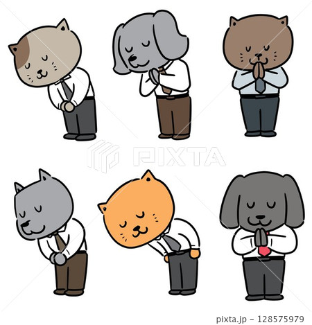 vector set of cat and dog feeling thankful 128575979