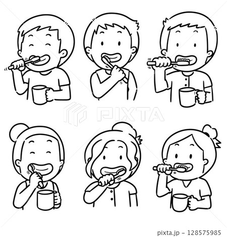 vector set of people brushing teeth 128575985