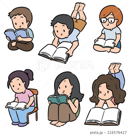 vector set of kid reading 128576427