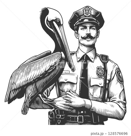 Police officer holding a large pelican raster 128576696