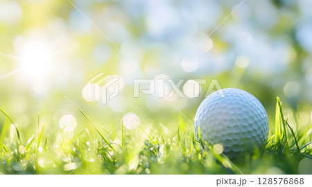 light grass pattern background with bokeh golf ball 128576868