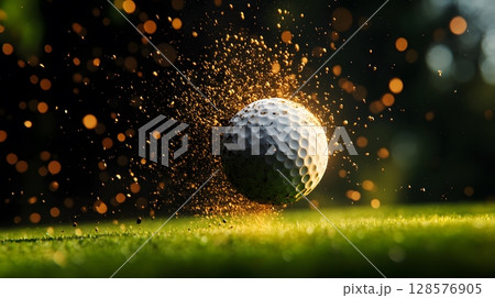 flying ball from tee explosion background effect 128576905