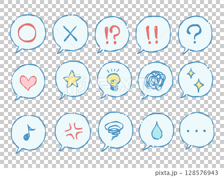 Hand-drawn cute emotion speech bubble icon set (pastel colors) Hand-drawn cute emotion speech bubble icon set (pastel colors) 128576943