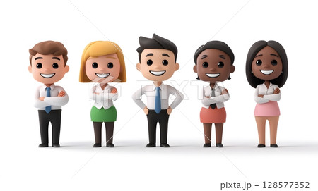 Corporate HR characters smiling in lineup, 3D cartoon design 128577352