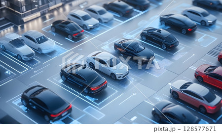 holographic globe showing real-time cargo ship status, 128577671