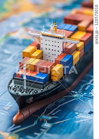 trade zone map with shipping line visuals, 128578018