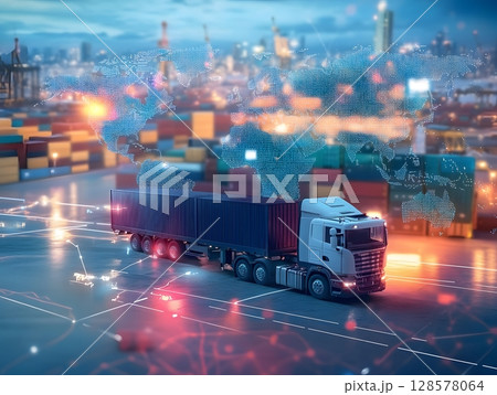 holographic transport map for futuristic logistics slide, 128578064