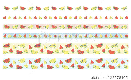 ポップなスイカのマスキングテープ風 飾り罫 128578165