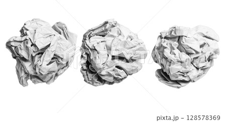 Set of crumpled white paper balls isolated on a white background. Screwed up paper 128578369