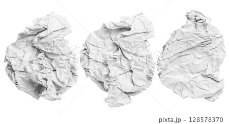 Set of crumpled white paper balls isolated on a white background. Screwed up paper 128578370