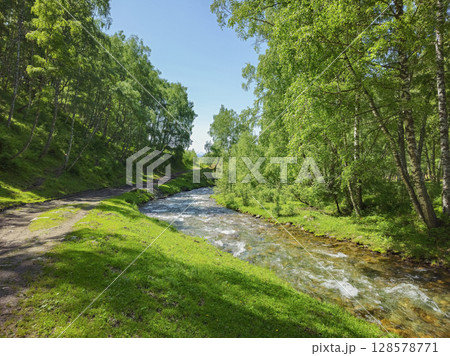 Hiking path along the river. Hiking path along the river. 128578771