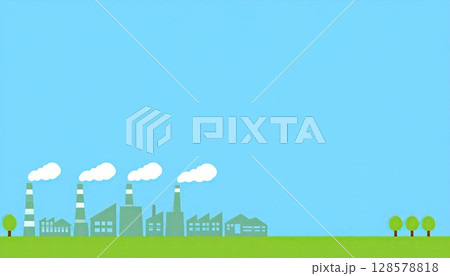 《AI画像》青空に浮かぶ工場群 128578818