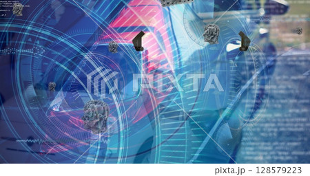 Image of data processing and gears over cars Image of data processing and gears over cars 128579223