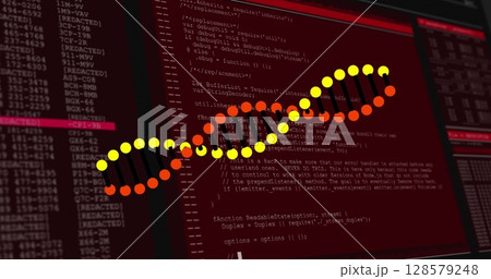 Image of dna strand over data processing Image of dna strand over data processing 128579248