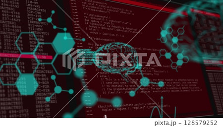 Image of shapes and brains over data processing 128579252