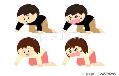 押しつぶされる男女のイラスト 128579295