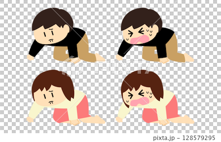 押しつぶされる男女のイラスト 128579295