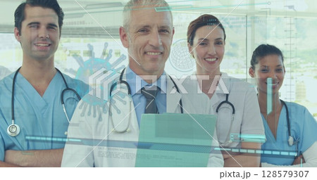 Image of diverse doctors over data processing Image of diverse doctors over data processing 128579307
