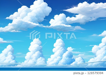 ゲーム背景 入道雲の青空夏空の風景 ゲーム背景 入道雲の青空夏空の風景 128579394