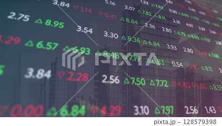 Image of stock market over cityscape Image of stock market over cityscape 128579398