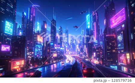 未来都市イメージ（AI生成画像） 128579716