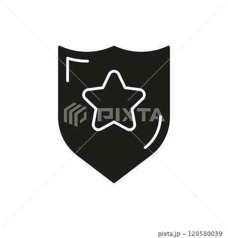 Shield With Star Solid Icon. Security, Protection, And Authority Representation Silhouette Symbol. Safety And Defense Concept. Isolated Vector Illustration 128580039