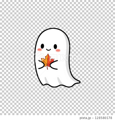 Cute Ghost Holding an Autumn Leaf 128580178