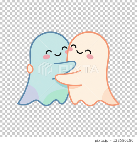 Adorable Ghost Characters Hugging Colorful Style 128580180