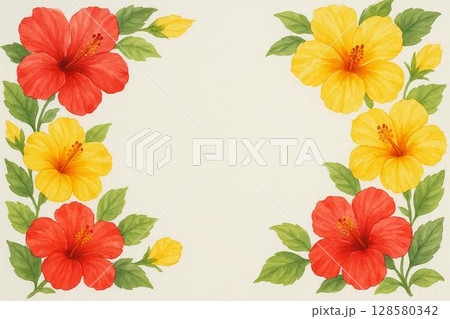 フレーム素材・ハイビスカス フレーム素材・ハイビスカス 128580342