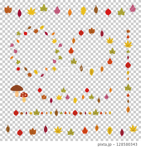 秋葉框架秋葉花環一套線條裝飾向量插圖 128580343