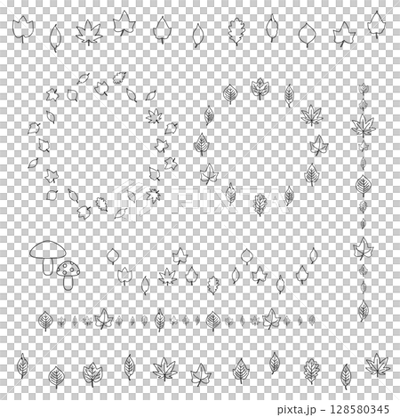 秋葉框架秋葉花環一套線條裝飾向量插圖 128580345