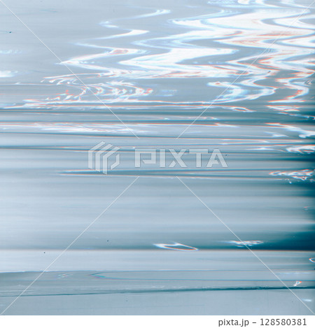 Glitch texture. Old film overlay. Blue color gradient glow dust folded scratches noise uneven curve surface on abstract background. 128580381