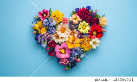Heart-shaped Flower Arrangement with Colorful Blooms 128580511