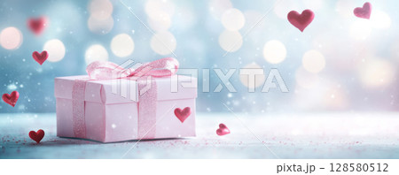Valentine's Day Gift with Red and Pink Hearts on Branches 128580512
