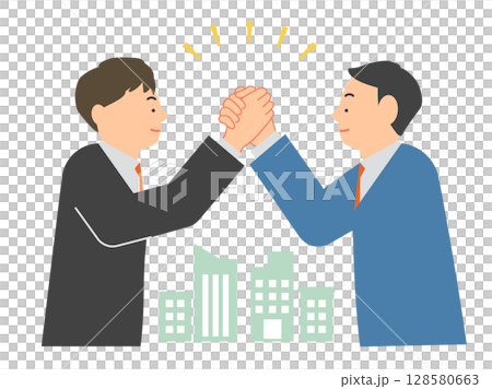 兩位男商人緊緊握著手,表示達成協議、共識、簽約等。 兩位男商人緊緊握著手,表示達成協議、共識、簽約等。 128580663