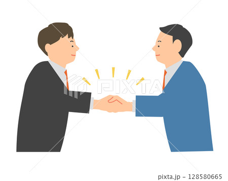 同意や合意、契約成立などで、手をがっちり組み合う2人の男性ビジネスマンのイラスト 同意や合意、契約成立などで、手をがっちり組み合う2人の男性ビジネスマンのイラスト 128580665