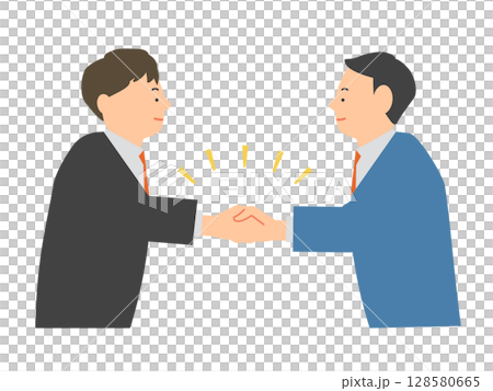 同意や合意、契約成立などで、手をがっちり組み合う2人の男性ビジネスマンのイラスト 同意や合意、契約成立などで、手をがっちり組み合う2人の男性ビジネスマンのイラスト 128580665