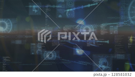 Image of data processing on black background Image of data processing on black background 128581032