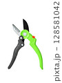 Garden pruning shears isolated on white background, green and black hand tool for trimming plants and bushes. 128581042