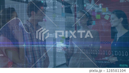 Image of financial data processing over businesses people Image of financial data processing over businesses people 128581104