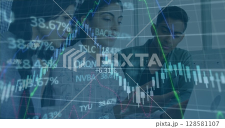 Image of financial data processing over businesses people 128581107