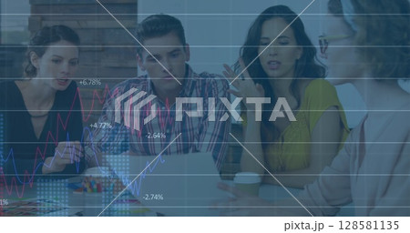 Image of financial data processing over businesses people 128581135