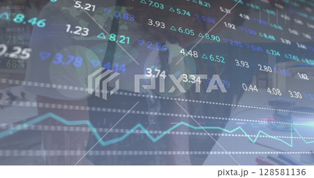 Image of stock market over diverse people 128581136