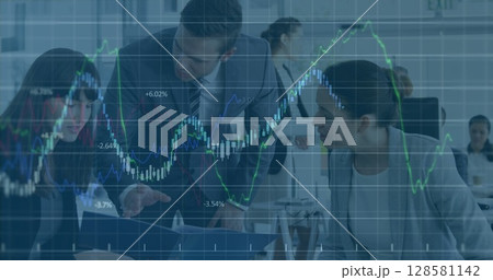 Image of financial data processing over businesses people Image of financial data processing over businesses people 128581142