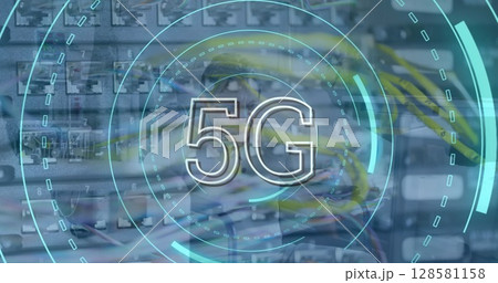 Image of 5g text and scope scanning over server room Image of 5g text and scope scanning over server room 128581158