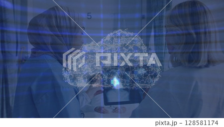 Image of data processing and cloud over diverse doctors Image of data processing and cloud over diverse doctors 128581174