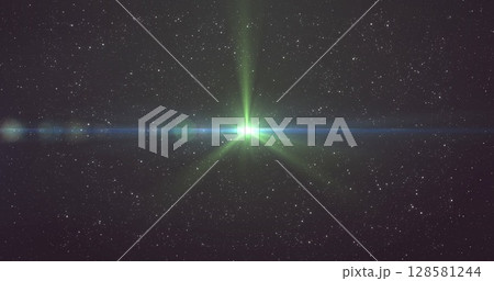 Image of glowing lights over night sky with stars 128581244