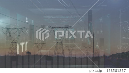 Image of mathematical formulas over high voltage lines Image of mathematical formulas over high voltage lines 128581257