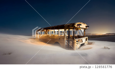 砂漠とバス 128581776